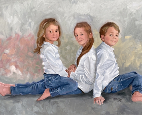 portret schilderij olieverf Carolina, Laurens en Pheline Brandt