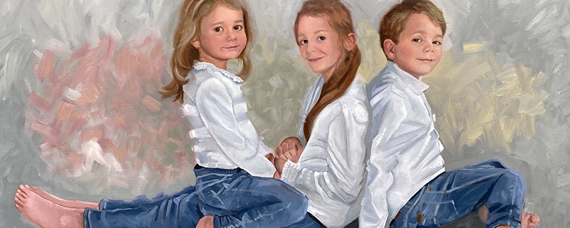 portret schilderij olieverf Carolina, Laurens en Pheline Brandt