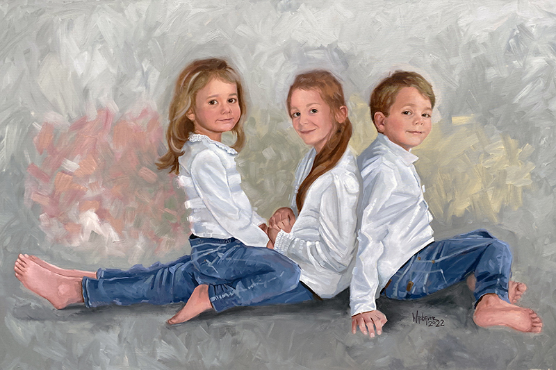 portret schilderij olieverf Carolina, Laurens en Pheline Brandt